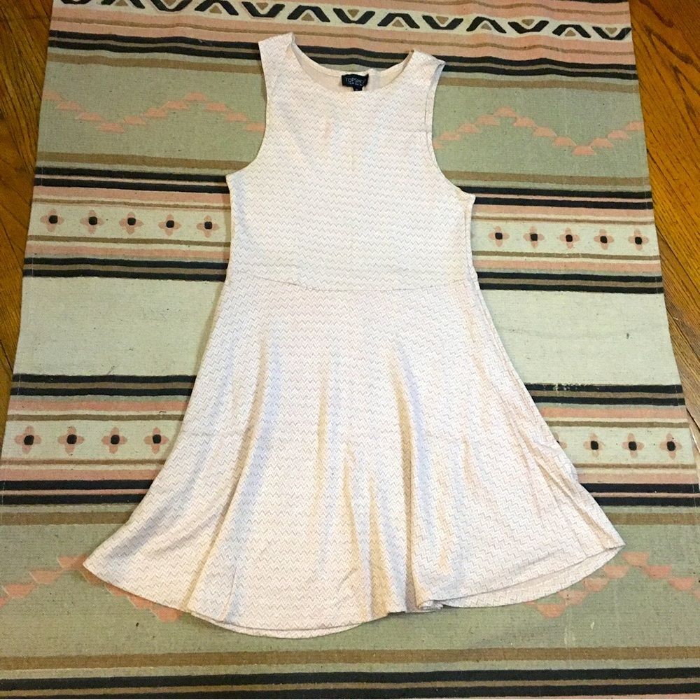 Topshop US 8 Pink & Gold metallic Chevron mini dress skater circle lightweight